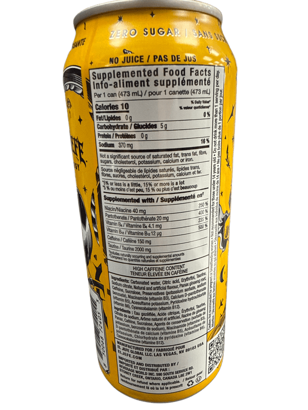 El Jefe Zero Sugar Wild Mango Energy Drink  473ML - Canadian Edition