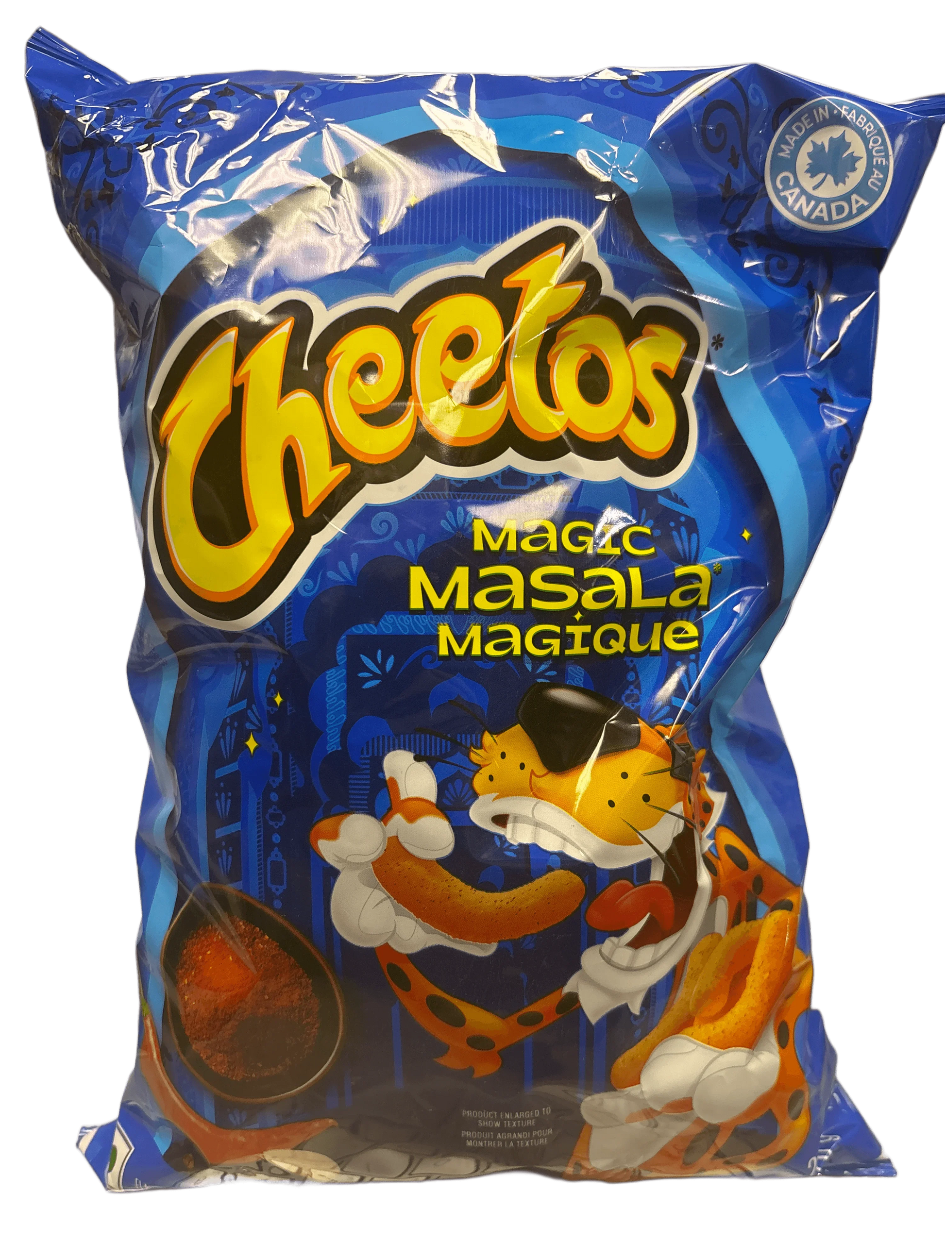 Cheetos Magic Masala exotic snack bag with Chester Cheetah and spice blend, Canadian import