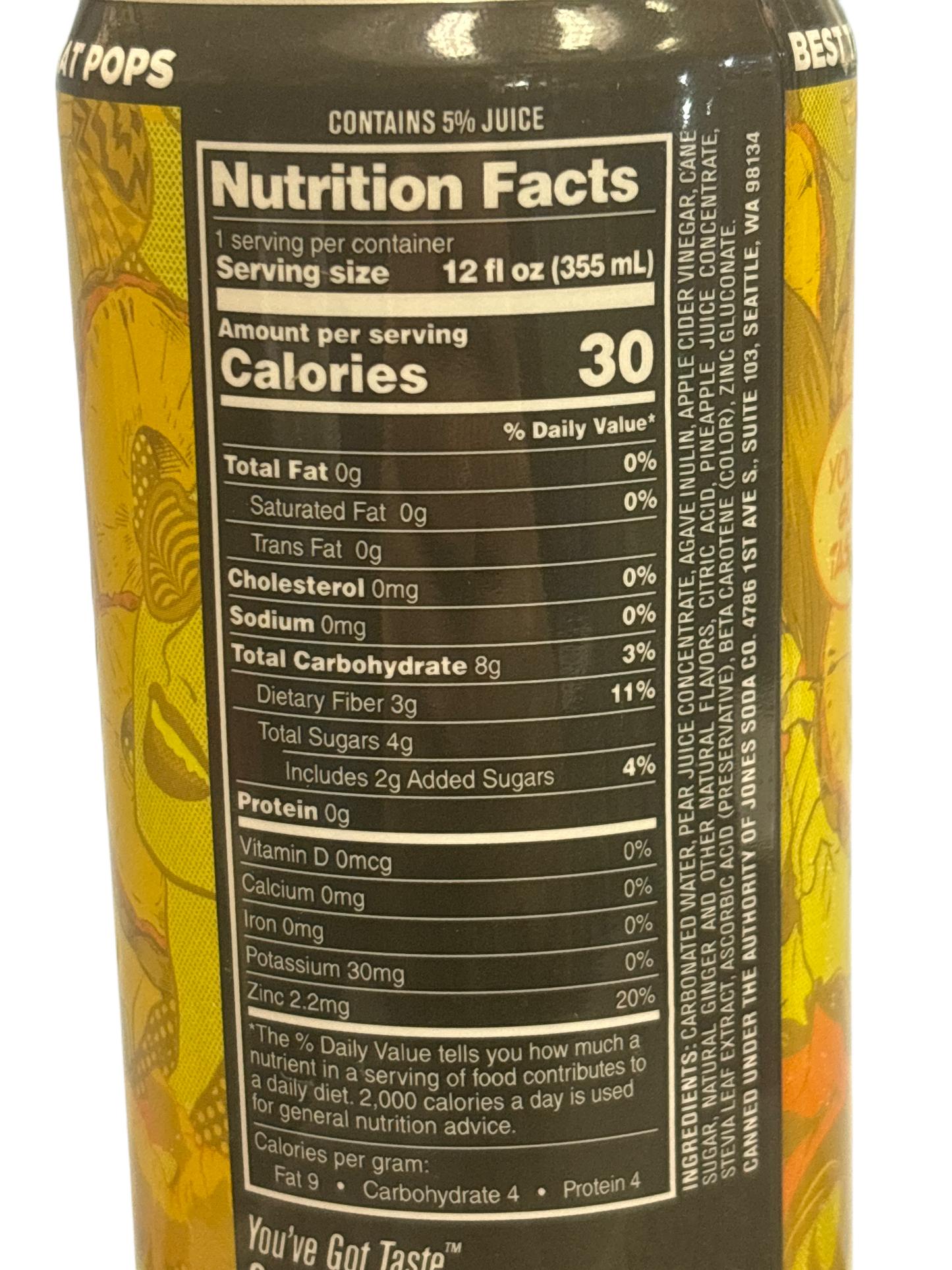 Pop Jones Pineapple Ginger Soda Drink 355ML - Canada Edition