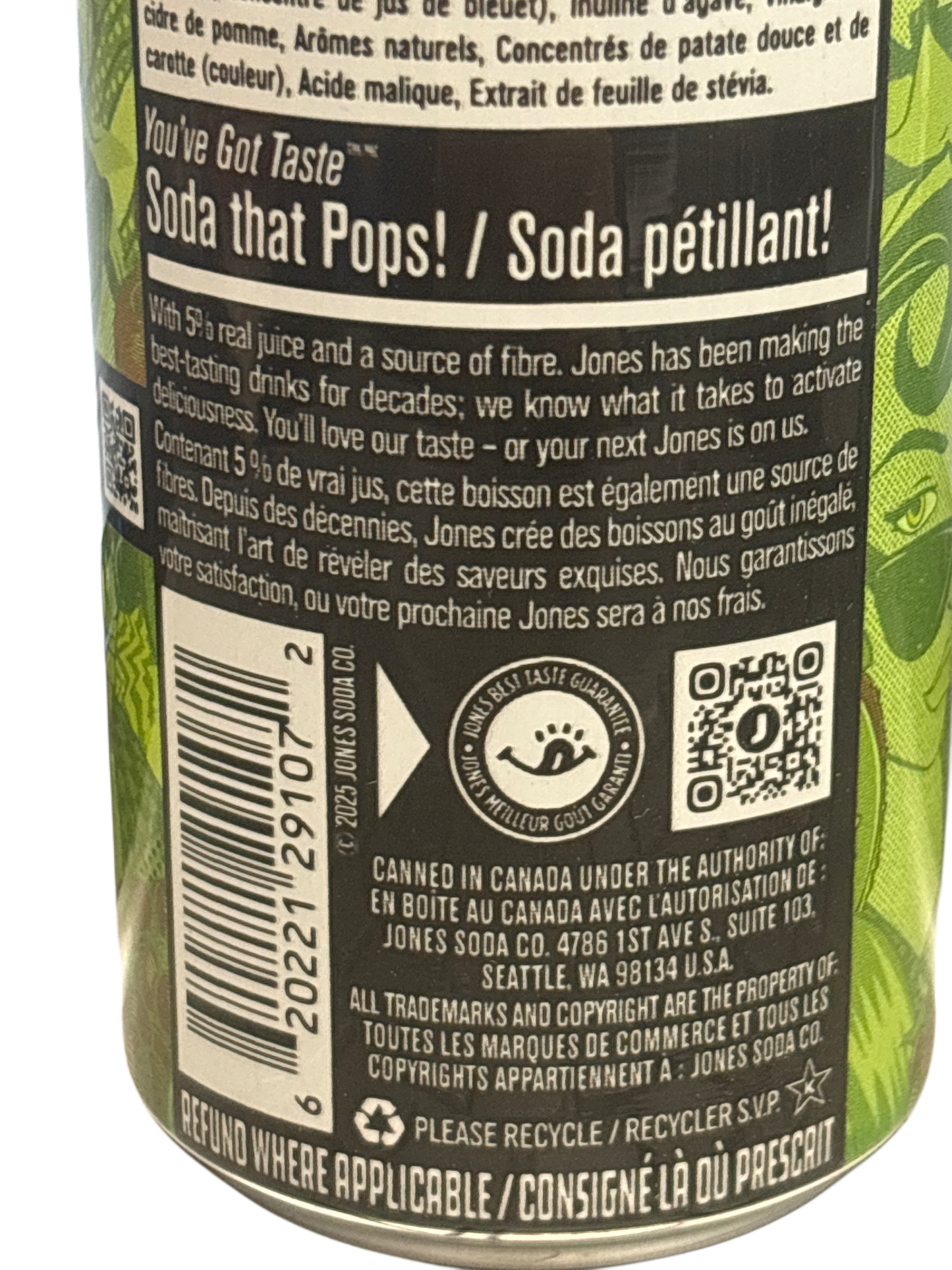 Pop Jones Mixed Berry & Kiwi Soda 355ML - Canada Edition