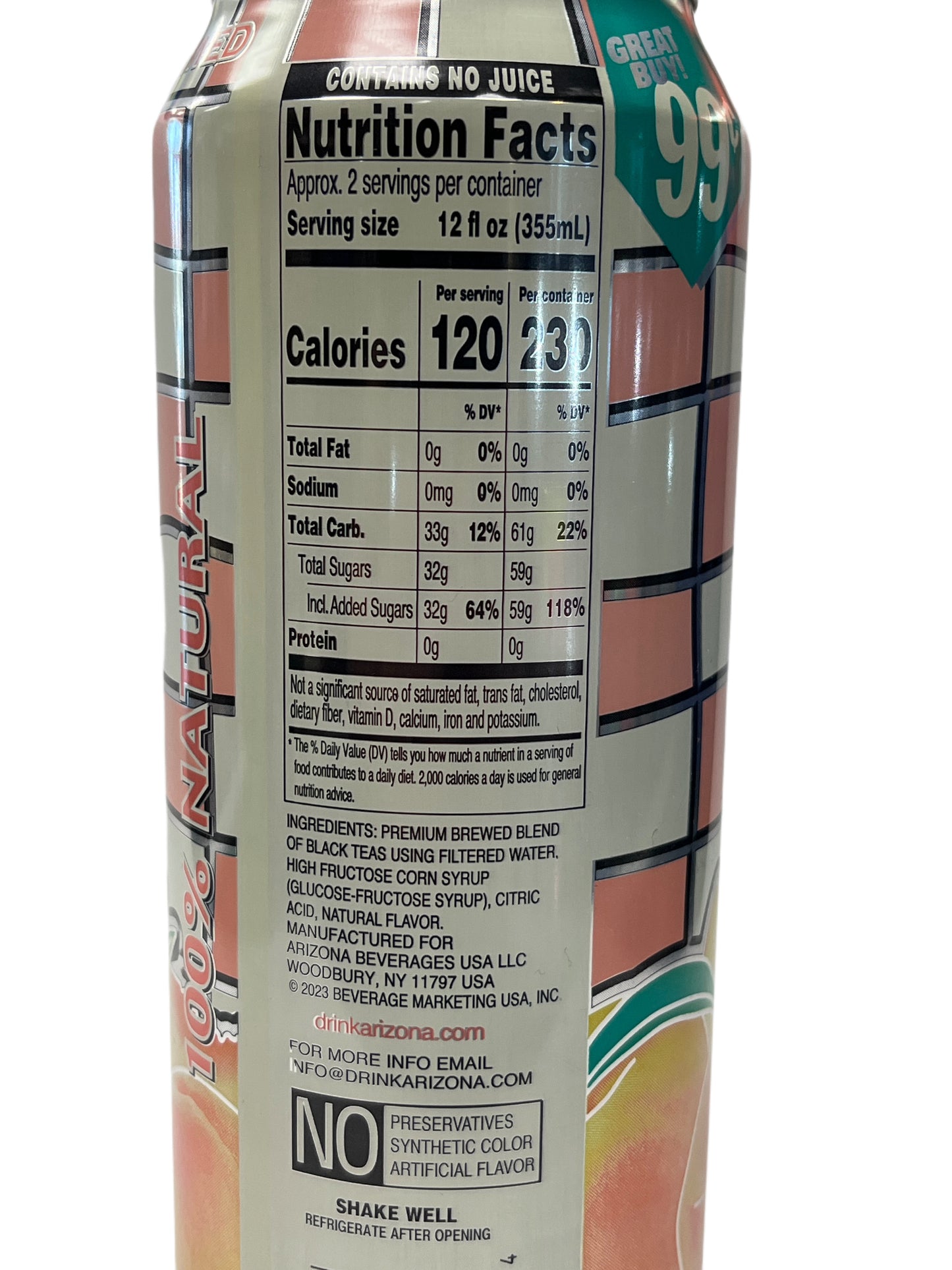 Thé glacé d'Arizona saveur pêche 680 mL