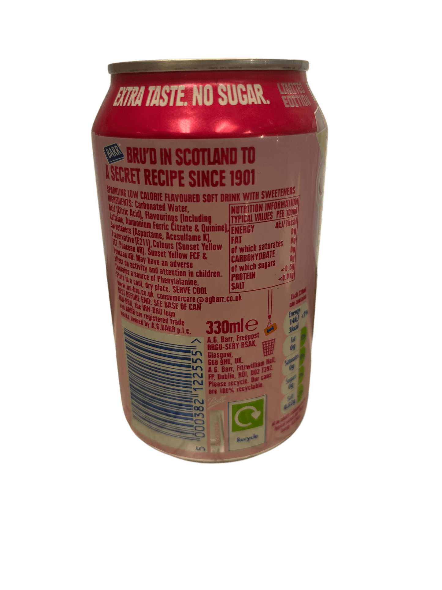 IRN BRU XTRA - Raspberry Ripple 330ML - U.K Edition