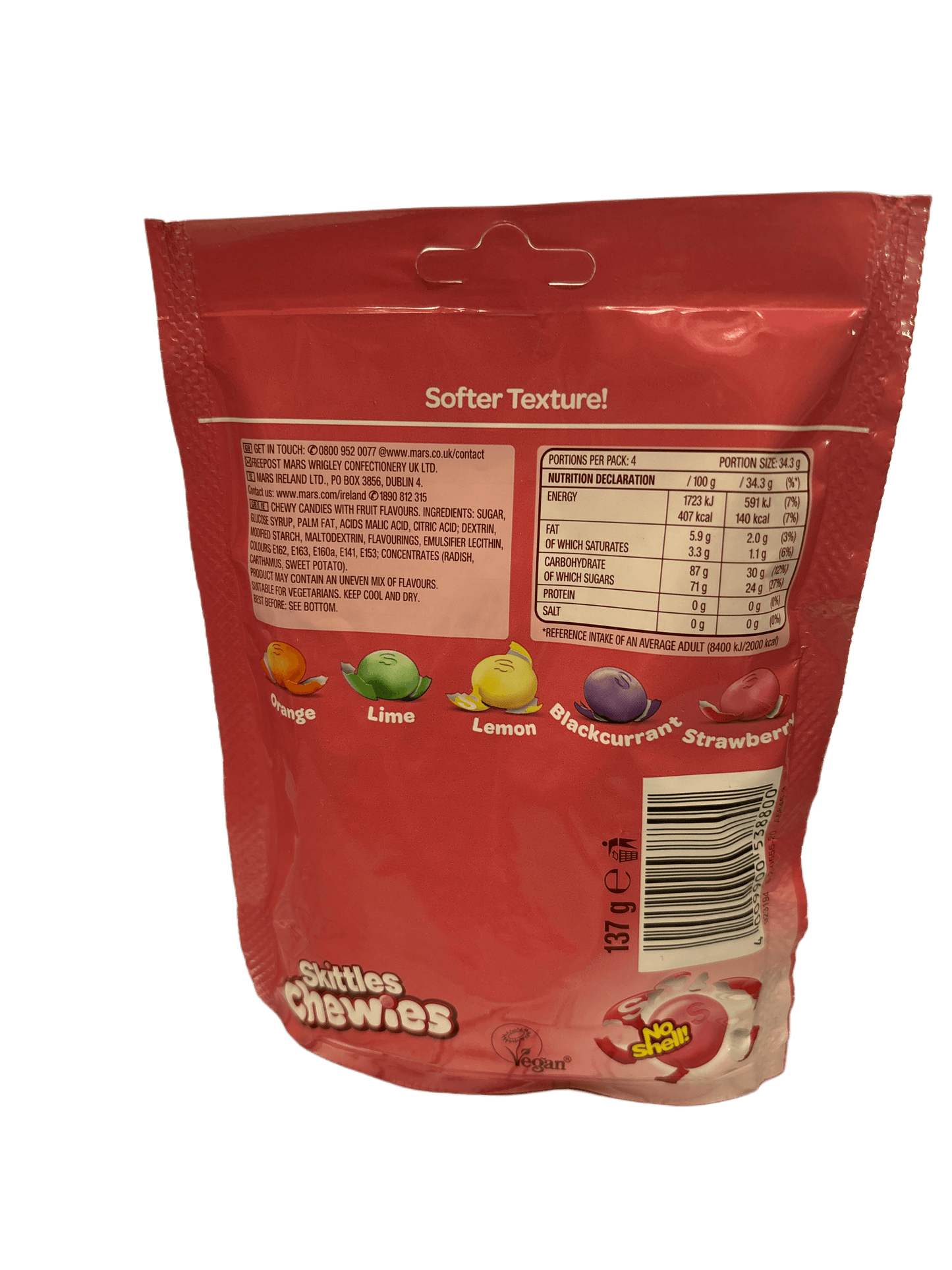 Skittles Fruits Chewies No Shell 137G