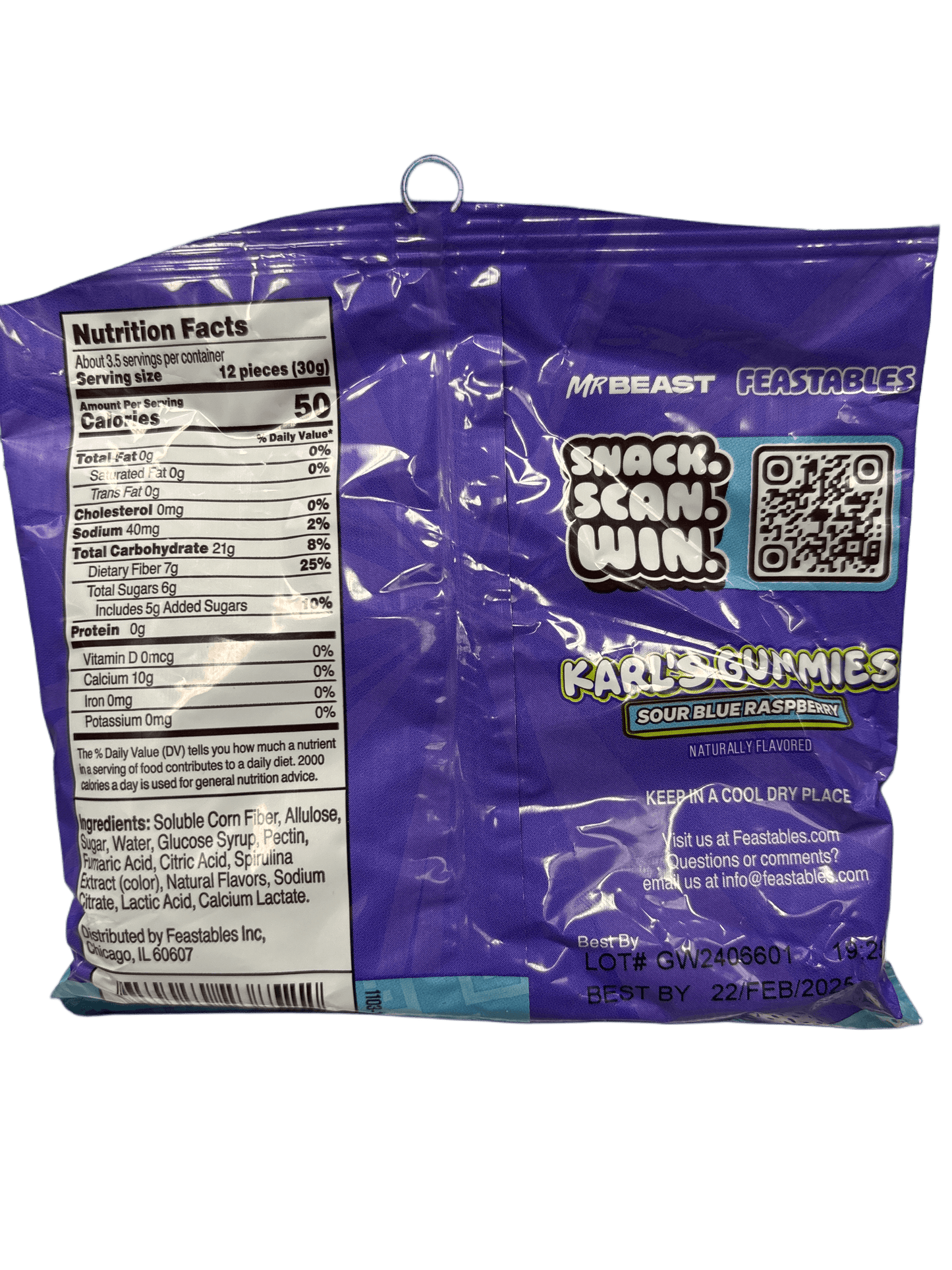 Mr. Beast Feastables Karl's Gummies Sour Blue Raspberry 2024 Edition - 3.5OZ