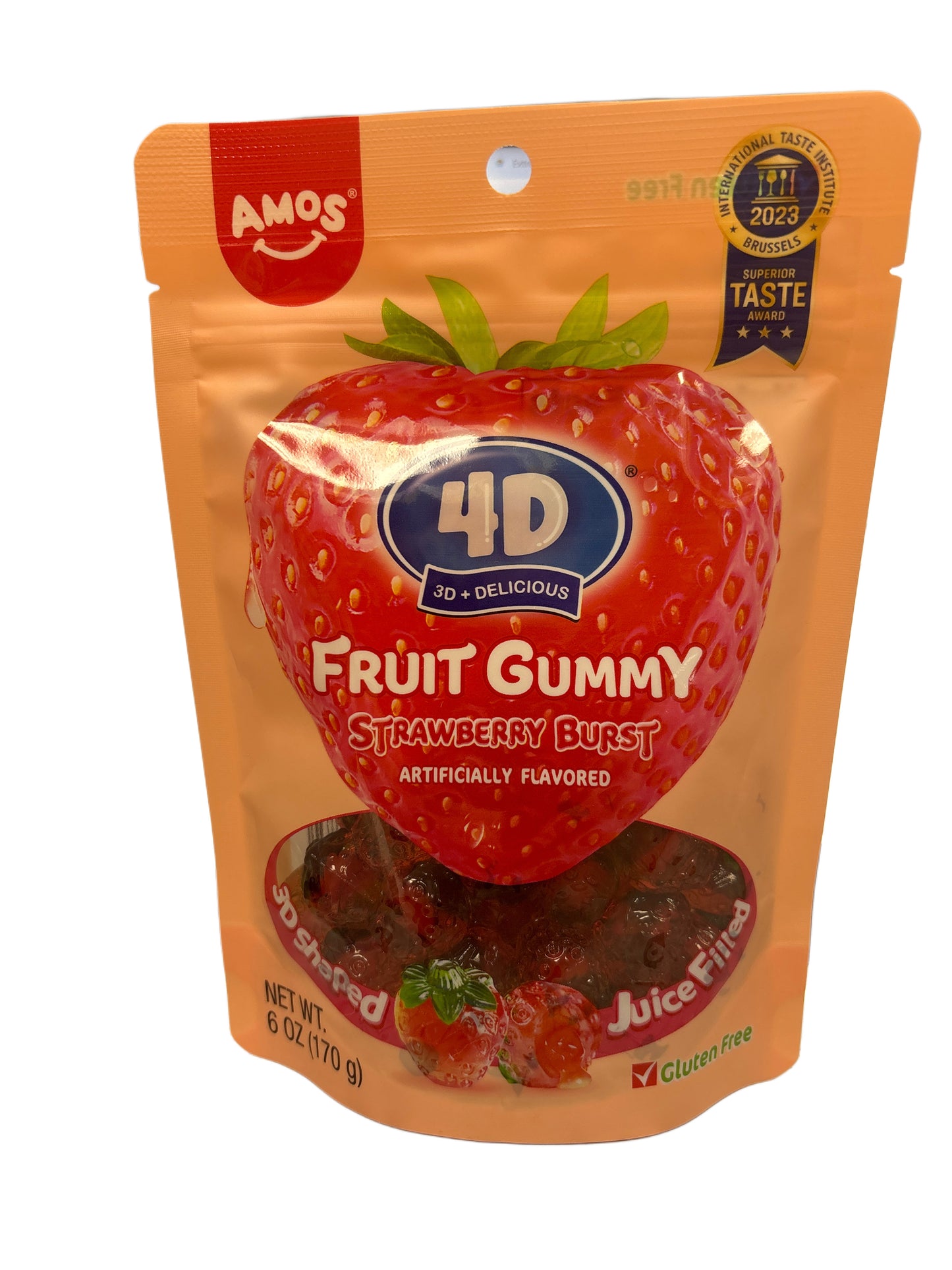 AMOS 4D Fruit Gummy Strawberry Burst Candy 6OZ