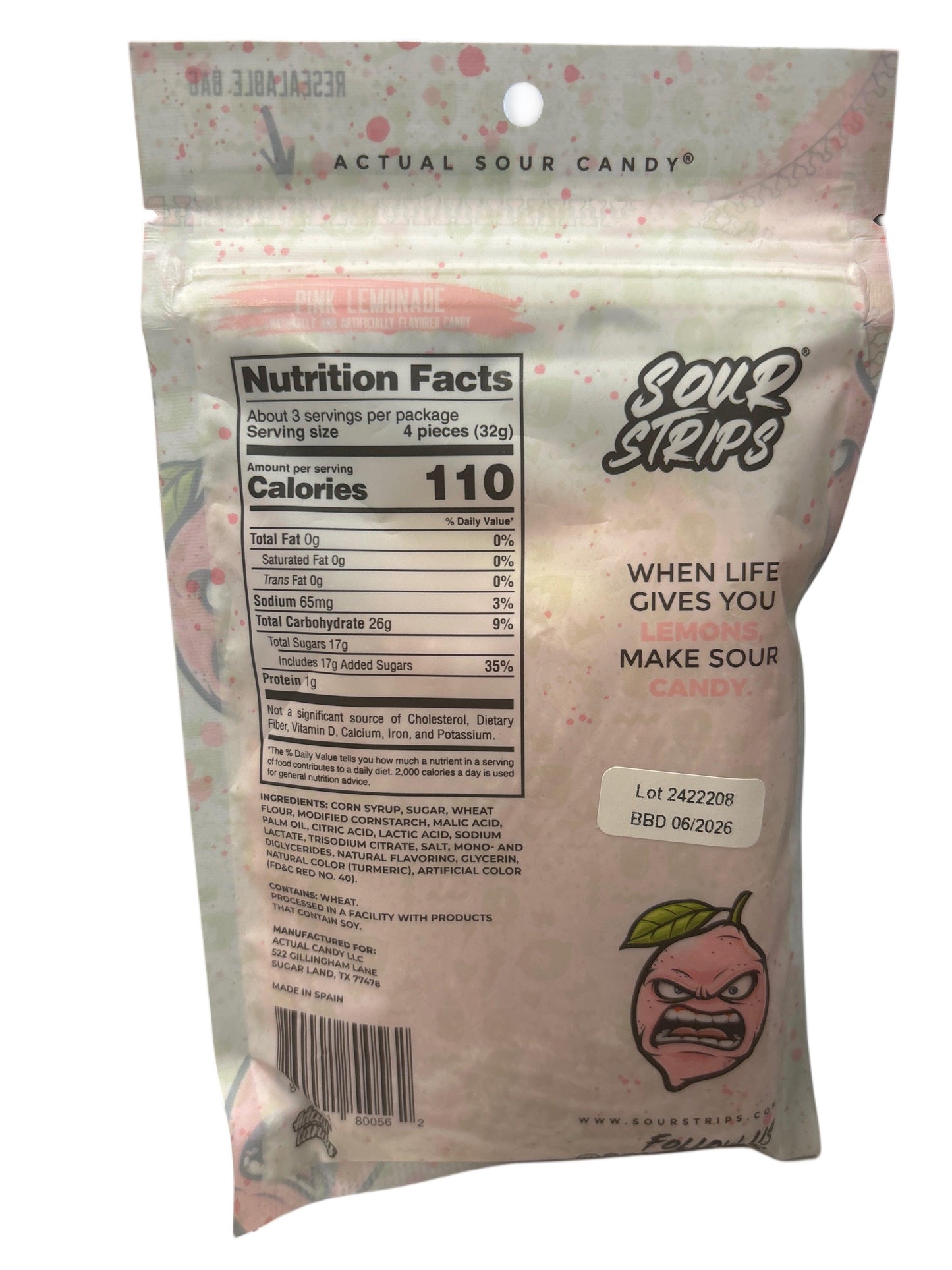 Sour Strips Pink Lemonade 3.4OZ