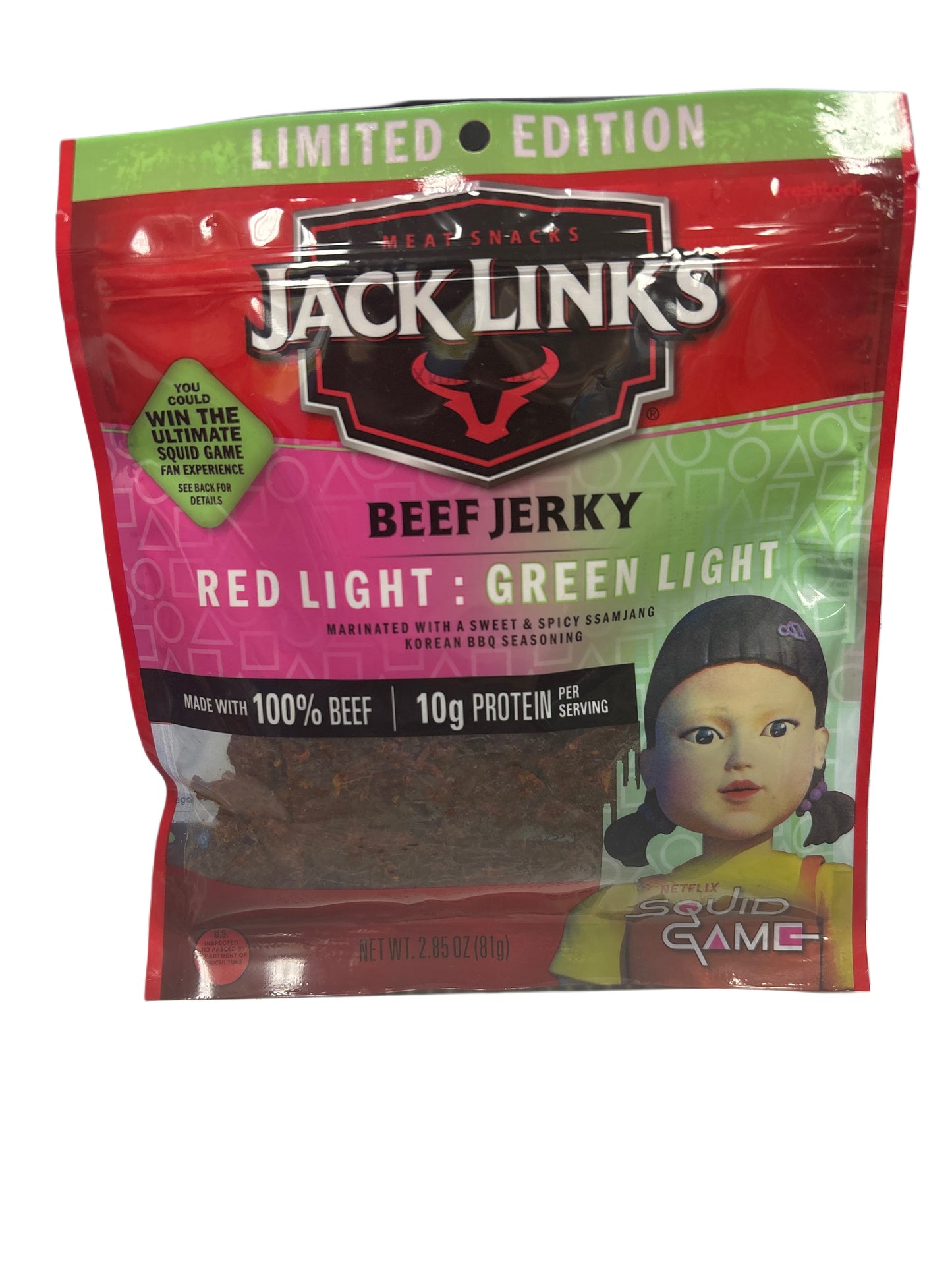 Jack Link's Squid Game Red Light Green Light, Beef Jerky, Sweet and Spicy Korean BBQ 2.85OZ