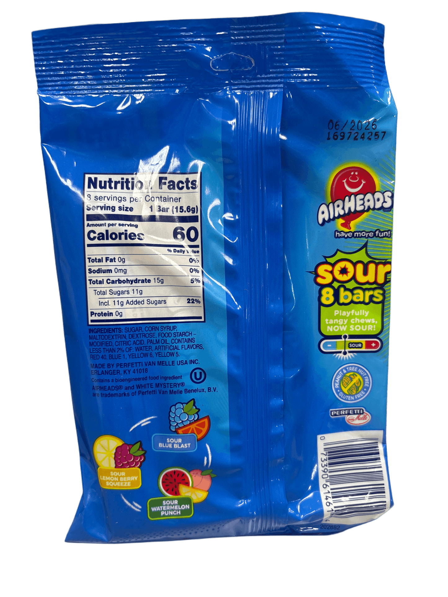 Airheads Sour 8 Bars Candy Bag 4.4 OZ