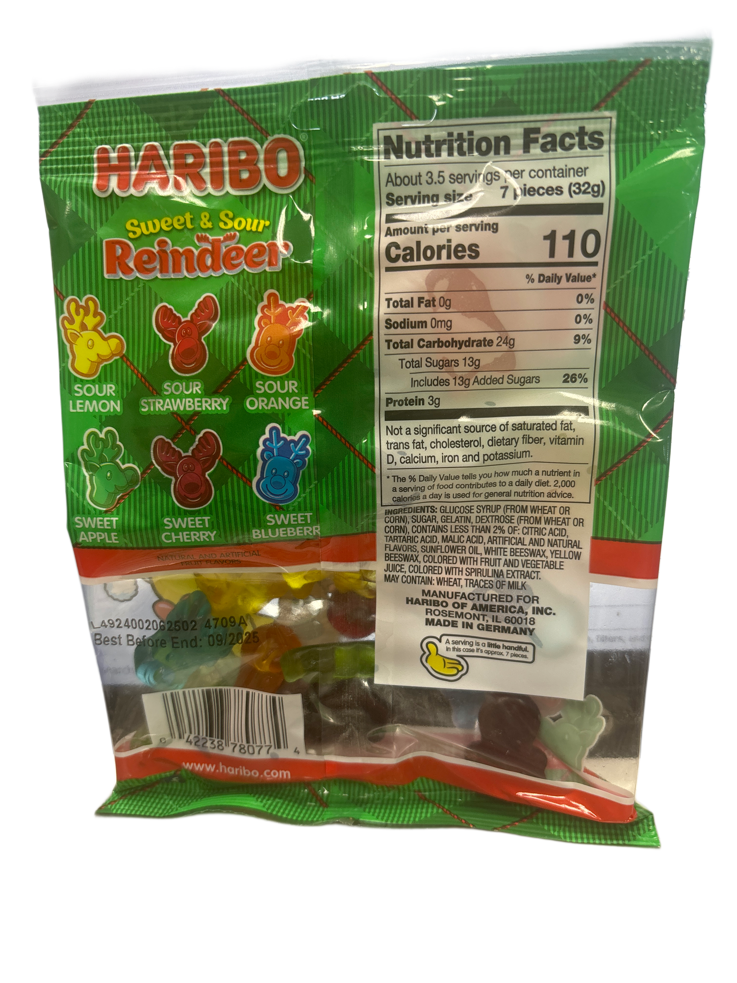 Haribo Sweet & Sour Reindeer Candy Bag 4OZ