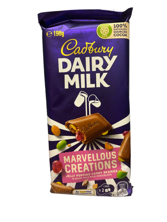 Cadbury Dairy Milk Marvellous Creations Jelly Popping Candy Beanies Chocolate Bar 190G