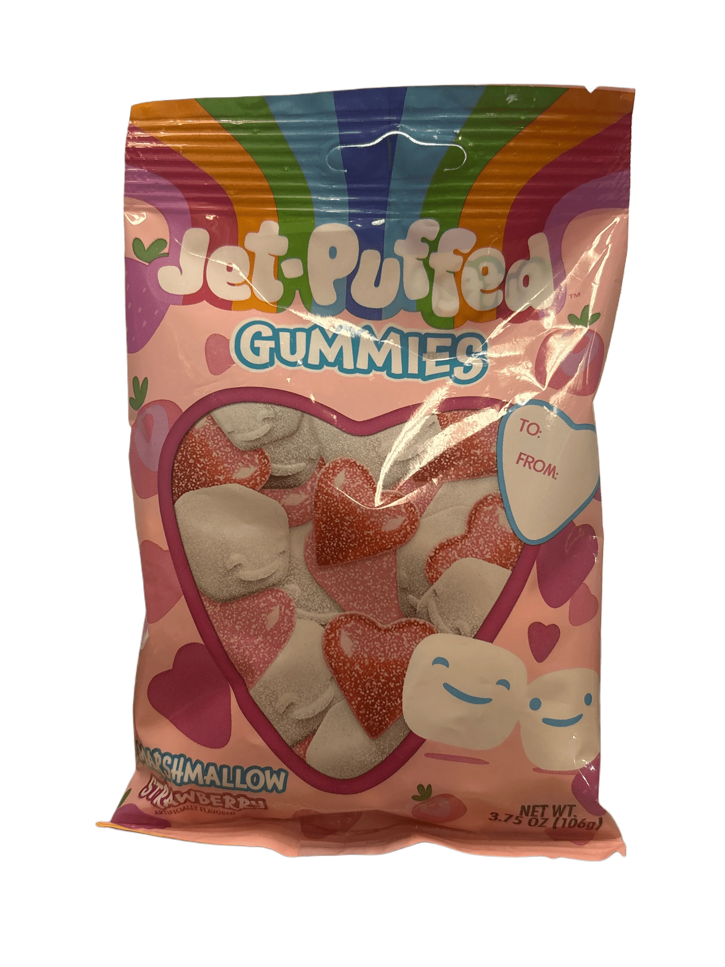 Jet-Puffed Gummies marshmallow and strawberry heart-shaped exotic candy pack