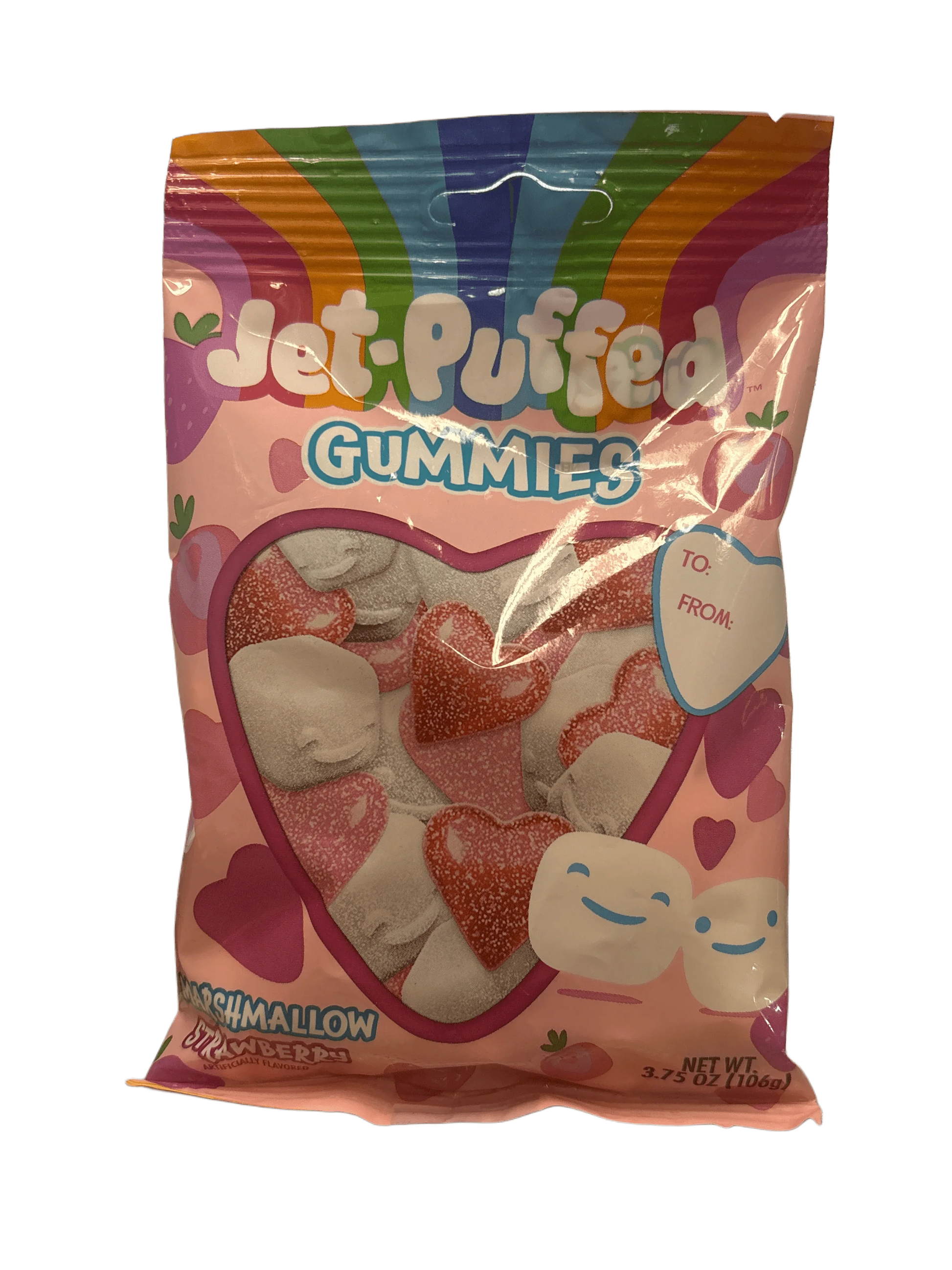 Jet-Puffed Gummies marshmallow and strawberry heart-shaped exotic candy pack