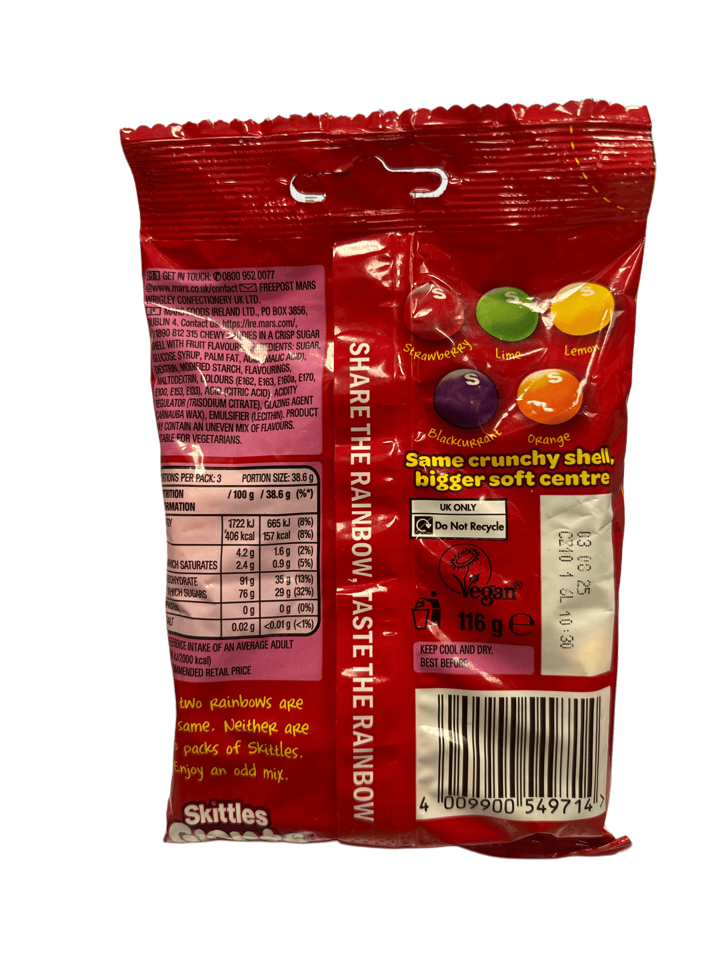 Skittles Fruits Giants Candy Bag 116G - U.K Edition