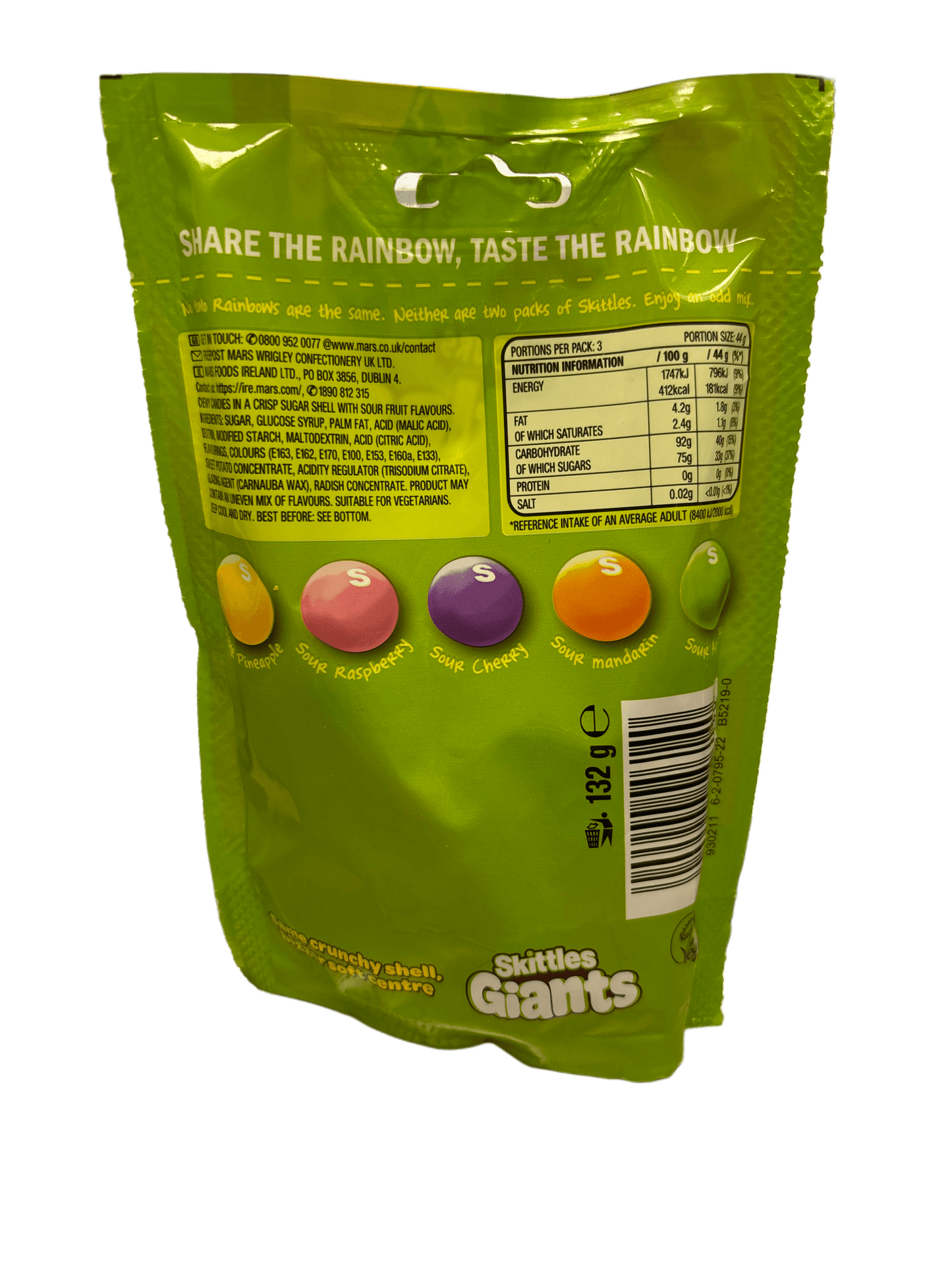 Skittles Crazy Sours Giants Candy Bag 132G - U.K Edition