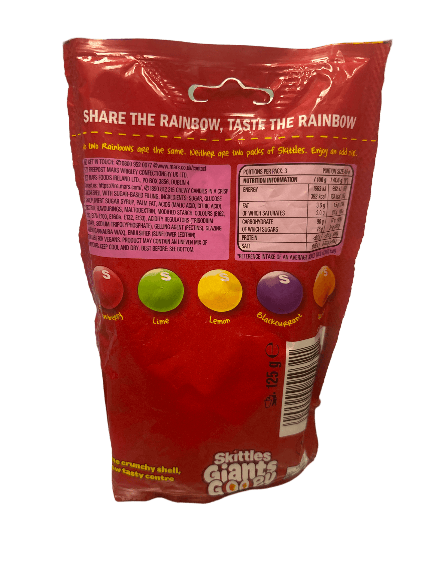 Skittles Fruits Giants Gooey Candy Bag 125G - U.K Edition