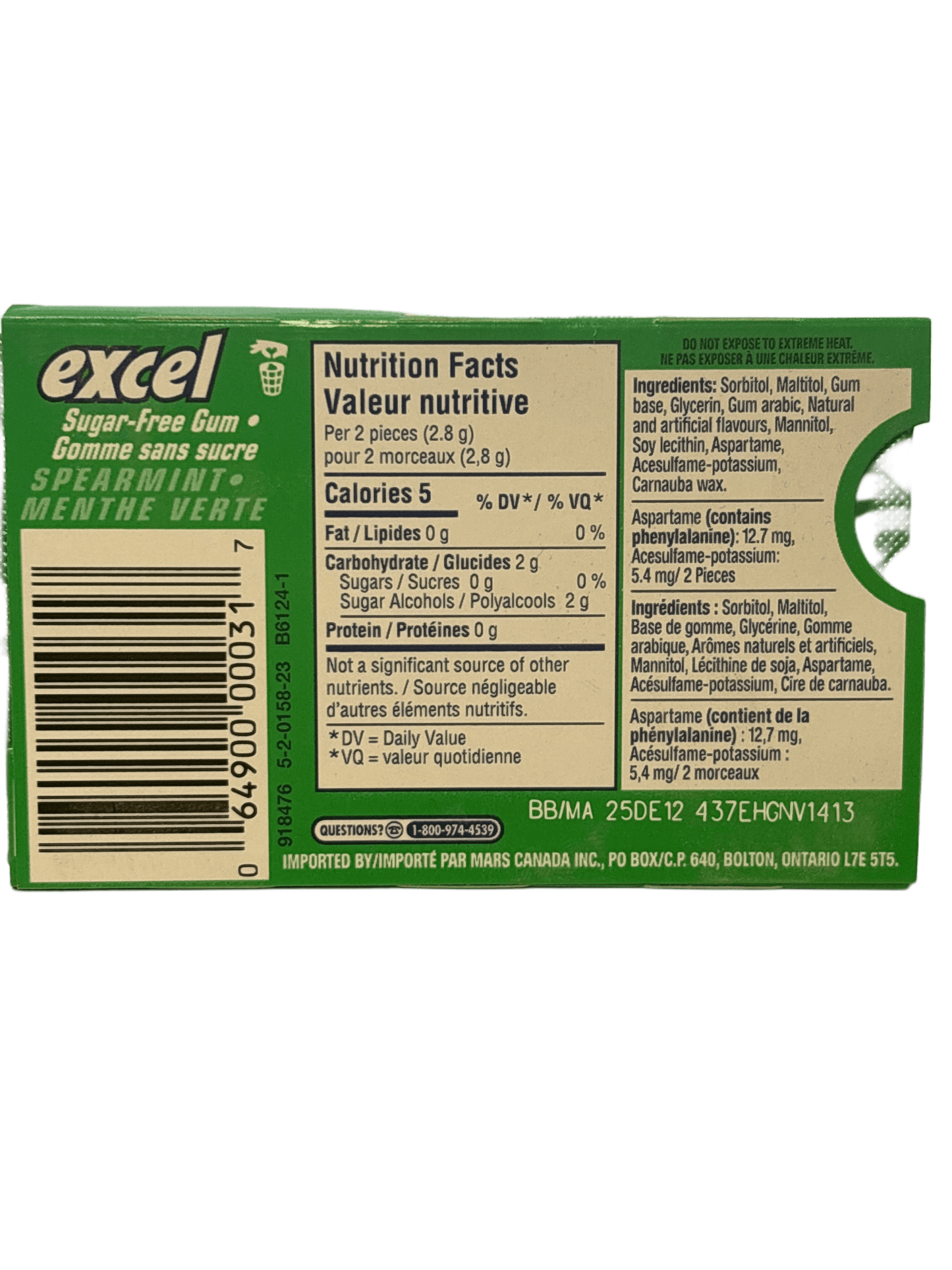 Excel Spearmint Gum 12 Pieces