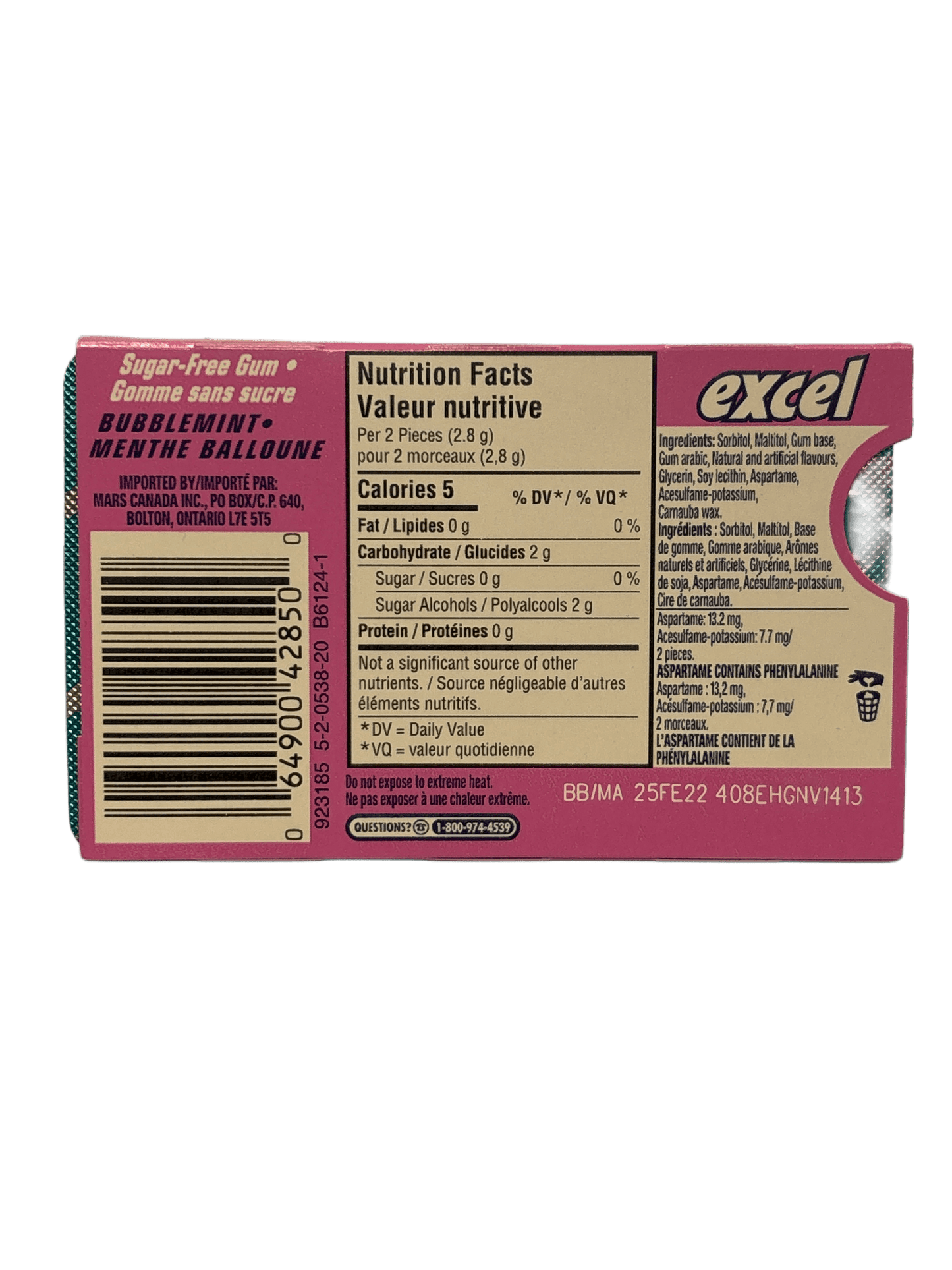 Excel Bubblemint Gum 12 Pieces