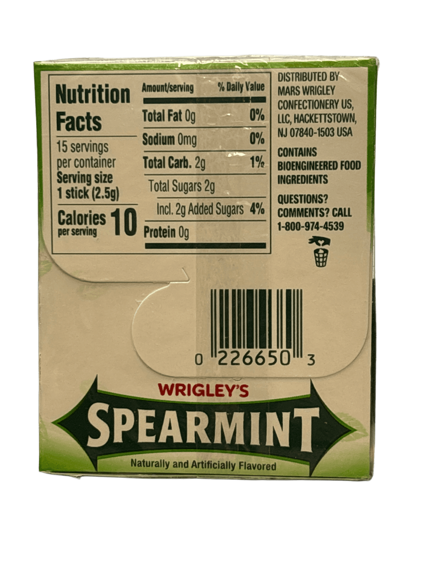 Wrigley's Spearmint Gum 15 Sticks