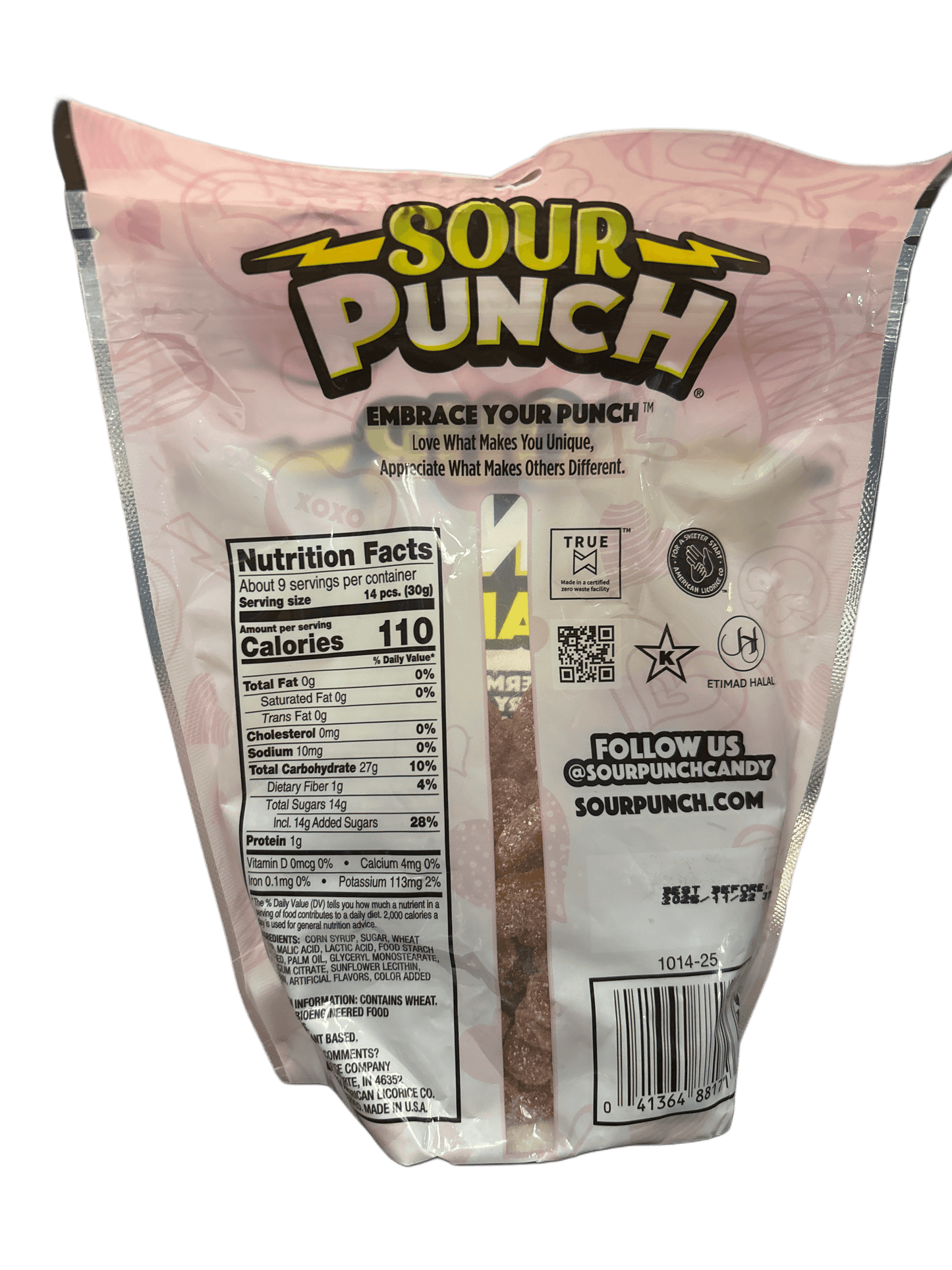 Sour Punch Hearts Valentines Candy Bag 9OZ