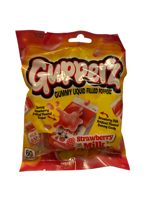 Gupperz Gummy Liquid Filled Popperz Strawberry Milk 2.54OZ