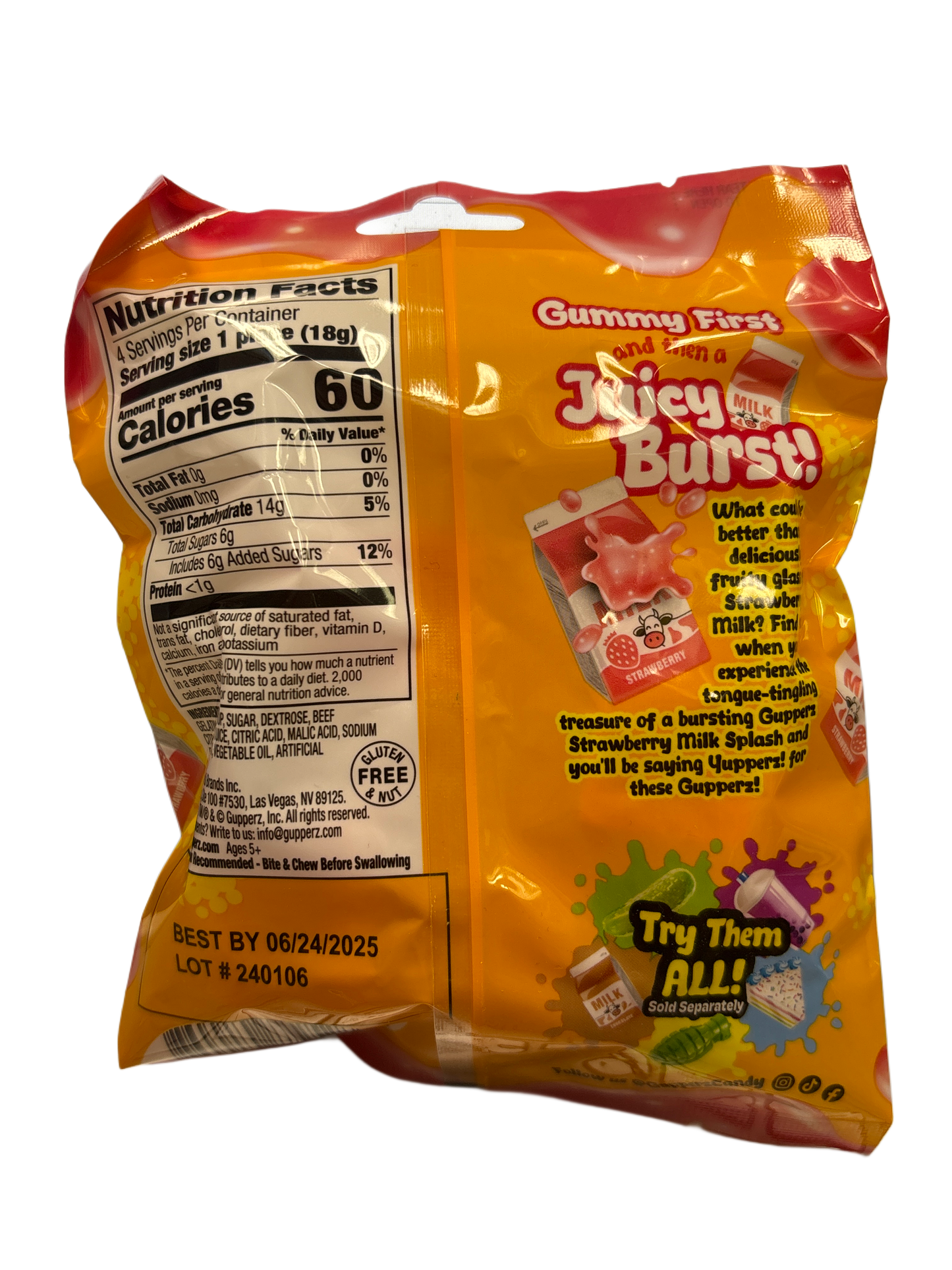 Gupperz Gummy Liquid Filled Popperz Strawberry Milk 2.54OZ