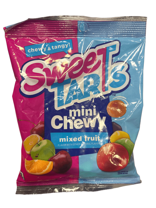 SweetTarts mini chewy mixed fruit candy bag, colorful packaging with fruit images