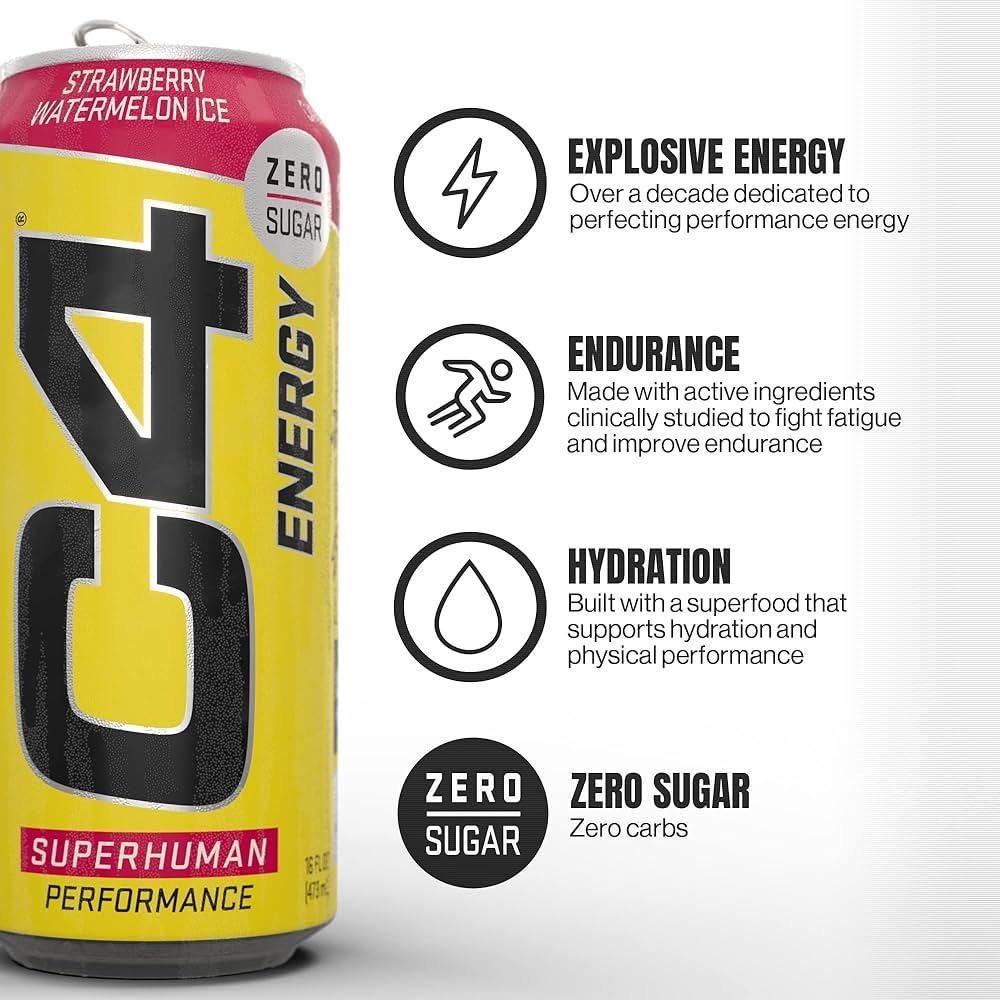 C4 Strawberry Watermelon Ice Energy Drink 473ML - Extreme Snacks