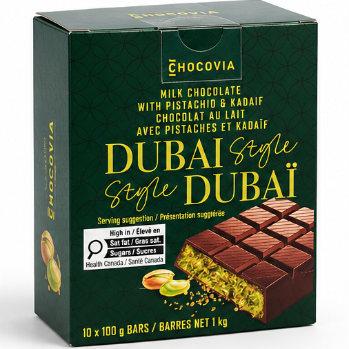 Chocovia Dubai Style 10 pack angled box promotional image