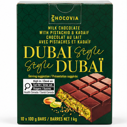 Chocovia Dubai Style 10 pack front studio promotional image