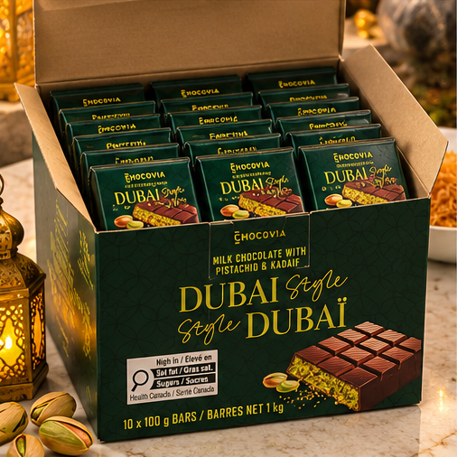 Chocovia Dubai Style 10 pack open box illustration promotional image