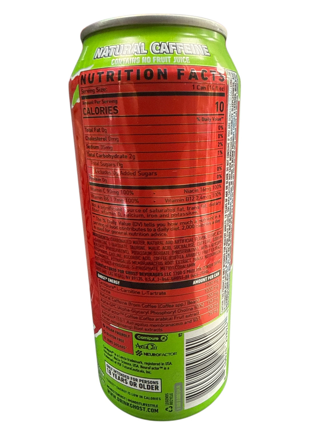 Ghost Cherry Limeade International Edition back nutrition facts
