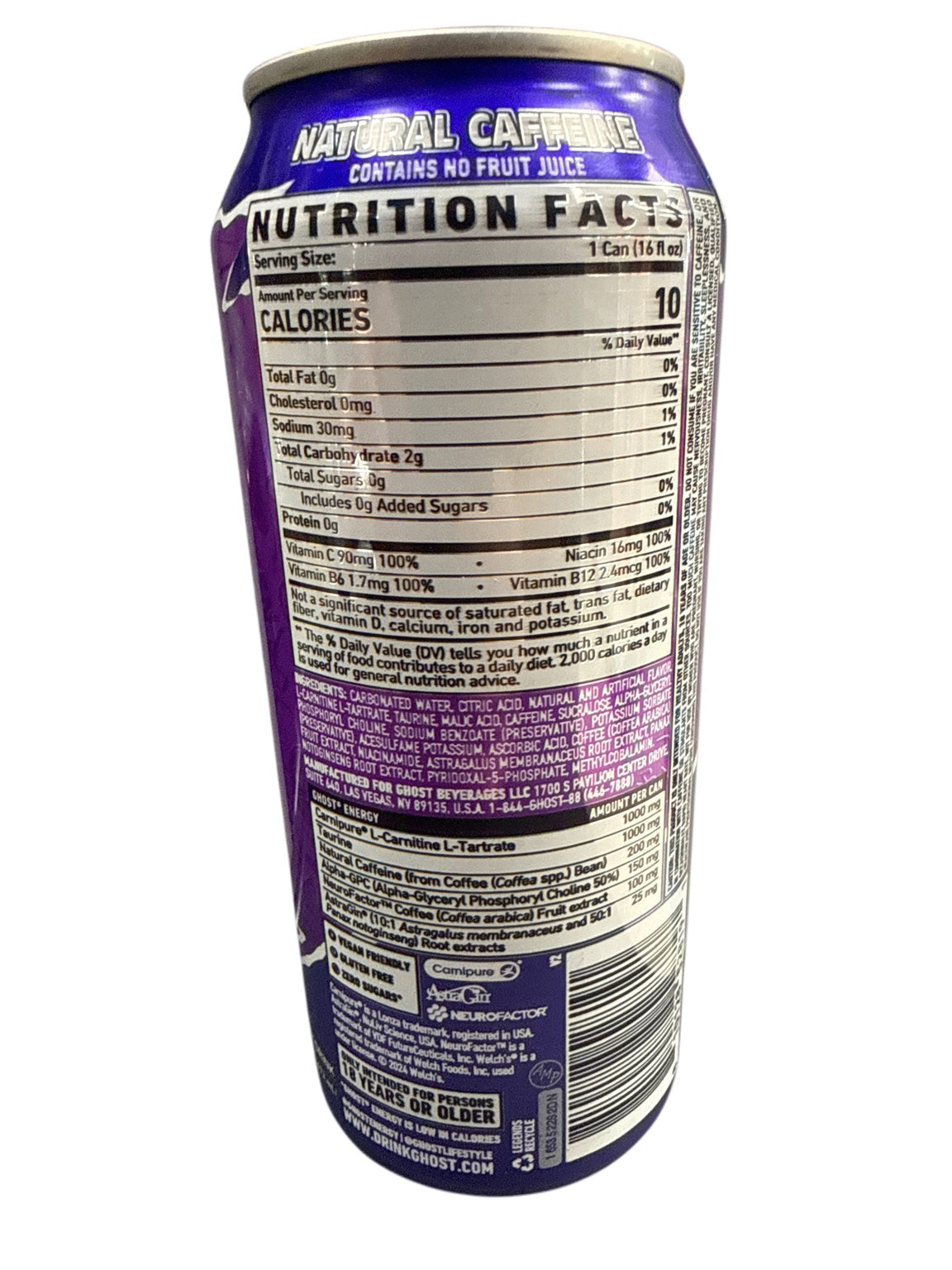 Ghost Welch's Grape back nutrition