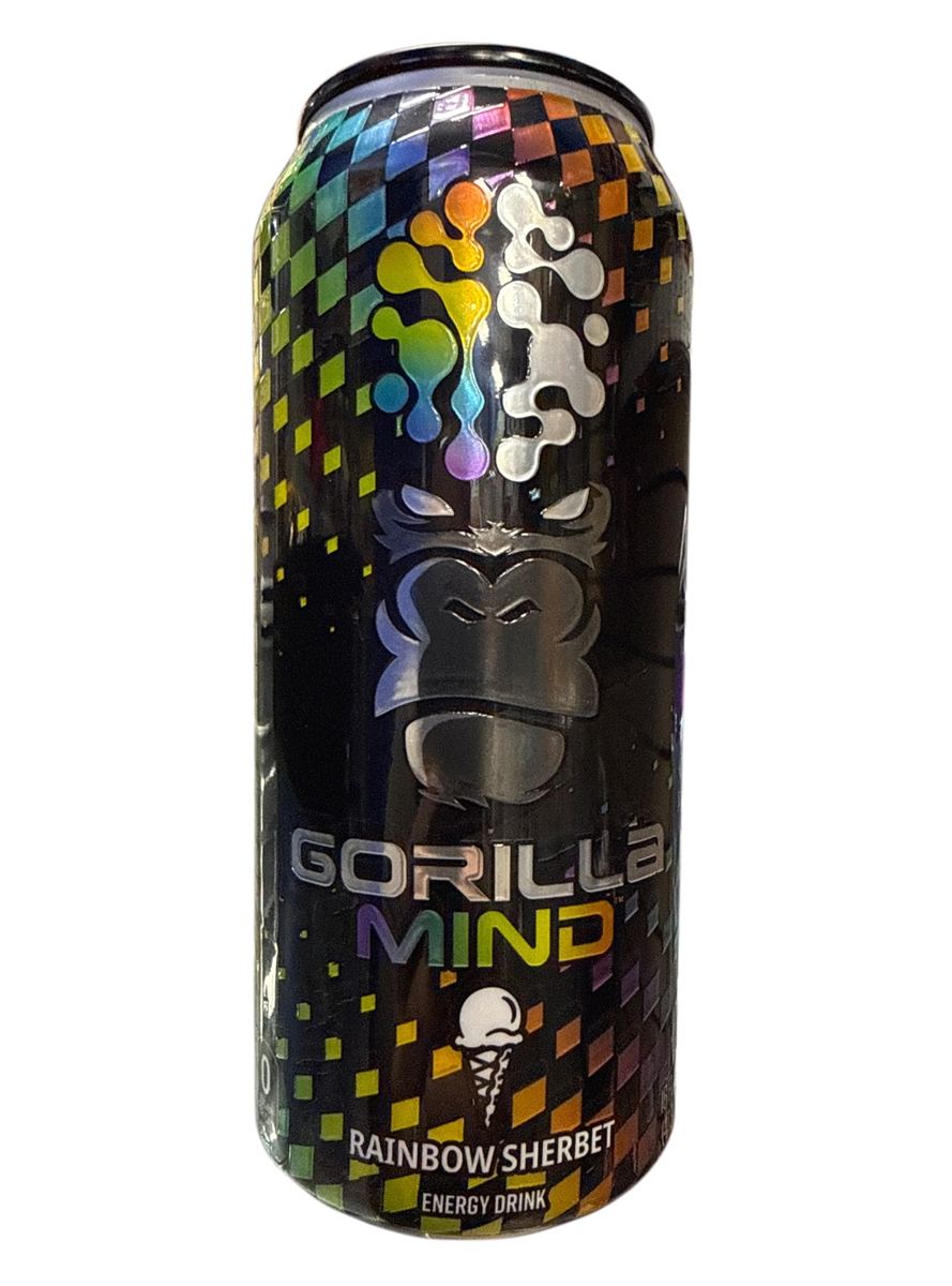 Gorilla Mind Rainbow Sherbet Energy 473ML front can view 3