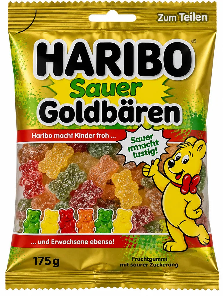 AI-generated illustration of Haribo Sour Goldbears 175G German Edition front packaging, view 2