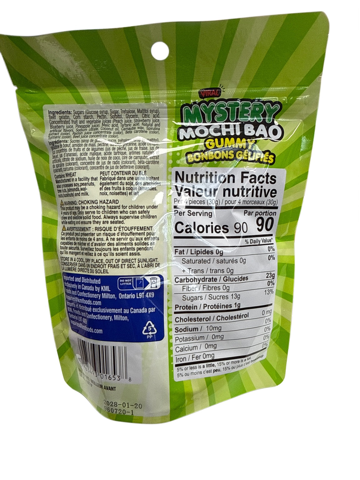 Mystery Mochi Bao Gummy Candy 85G Canadian Edition back ingredients and nutrition facts