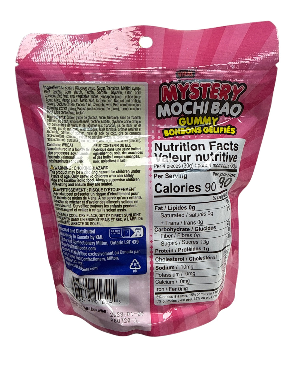 Mystery Mochi Bao Tropical Gummy Candy 85G back ingredients and nutrition
