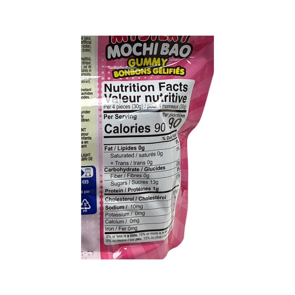 Mystery Mochi Bao Tropical 85G - Nutrition facts label close-up