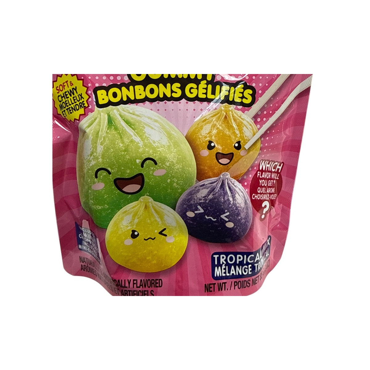Mystery Mochi Bao Tropical 85G - Tropical gummy candy artwork close-up