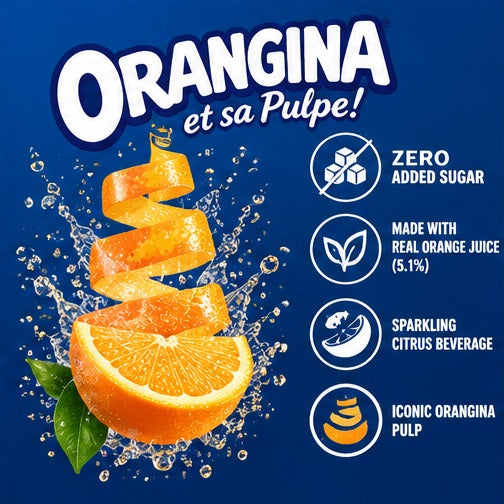 Orangina Zero Added Sugar citrus features promotional illustration