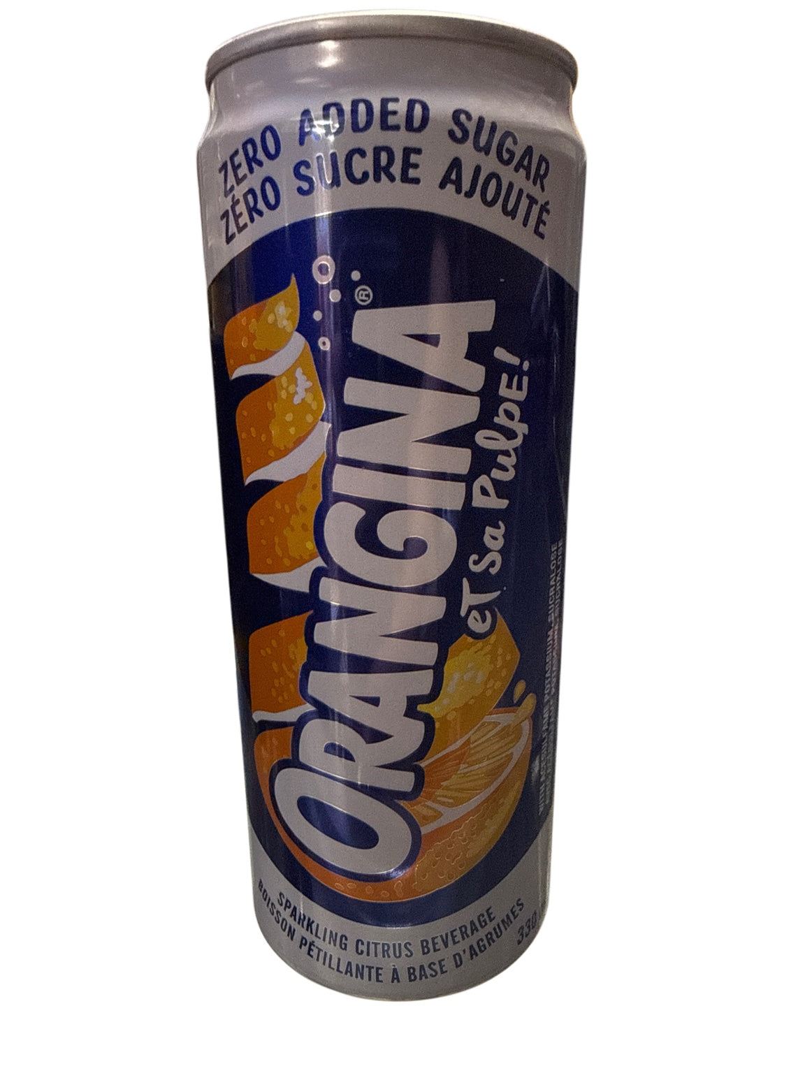 Orangina Zero Added Sugar sparkling citrus beverage 330ML front can