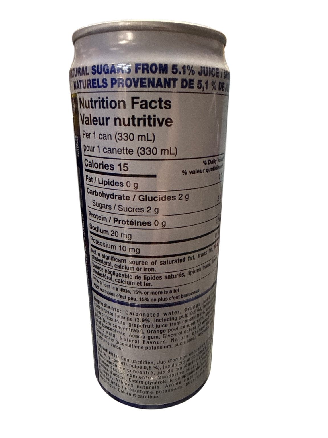 Orangina 330ML nutrition label 2g naturally occurring sugar