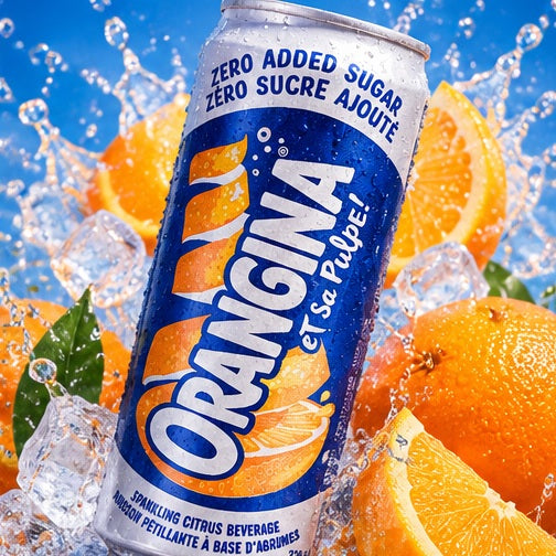 Orangina Zero Added Sugar orange splash promotional illustration