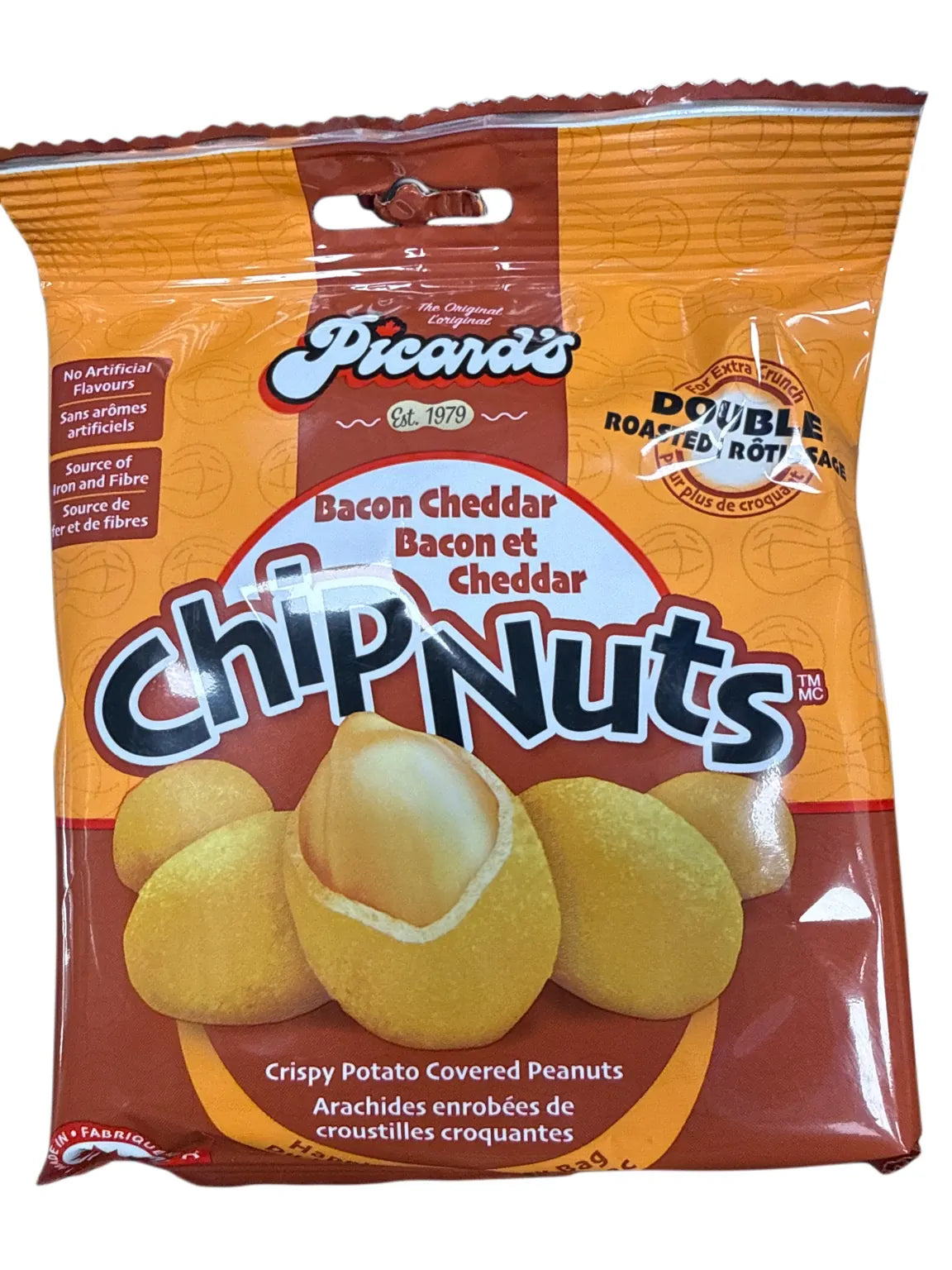 Picards Bacon Cheddar Chip Nuts 80G Canadian Edition front packaging view 3