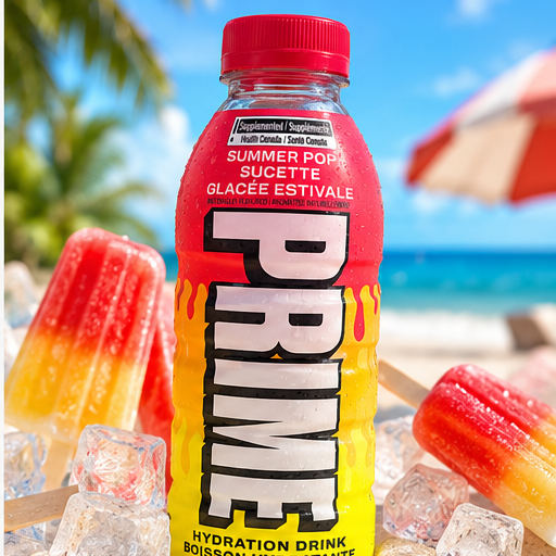 PRIME Summer Pop 500ML summer beach promotional illustration