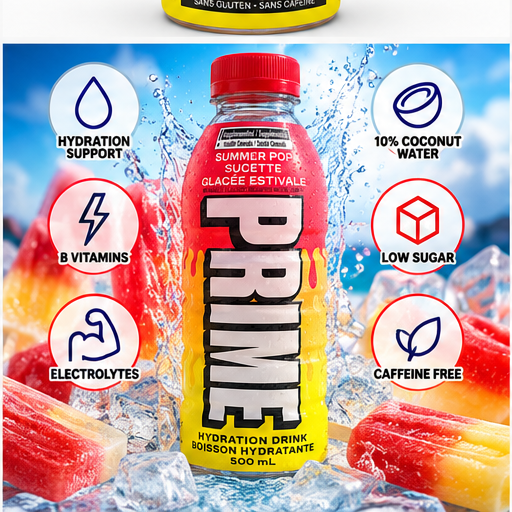 PRIME Summer Pop 500ML hydration themed promotional illustration