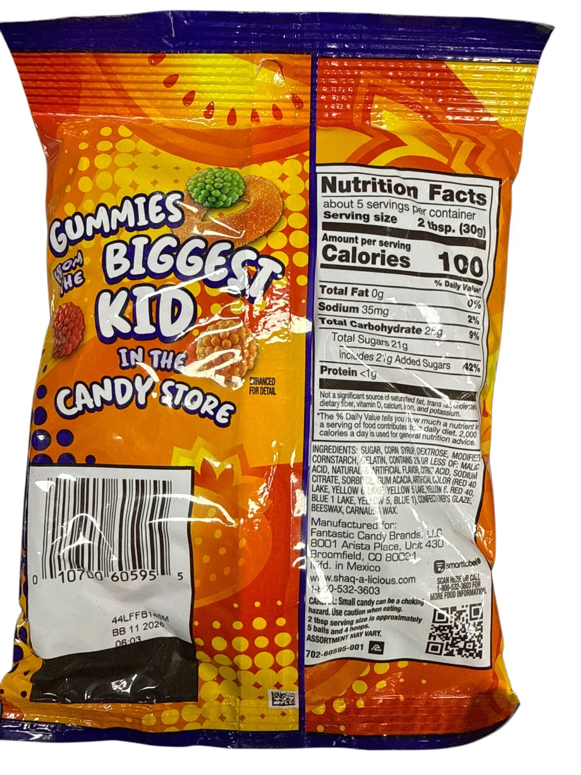 Shaq A Licious Gummy Slams 147G U.S Edition back nutrition label 2