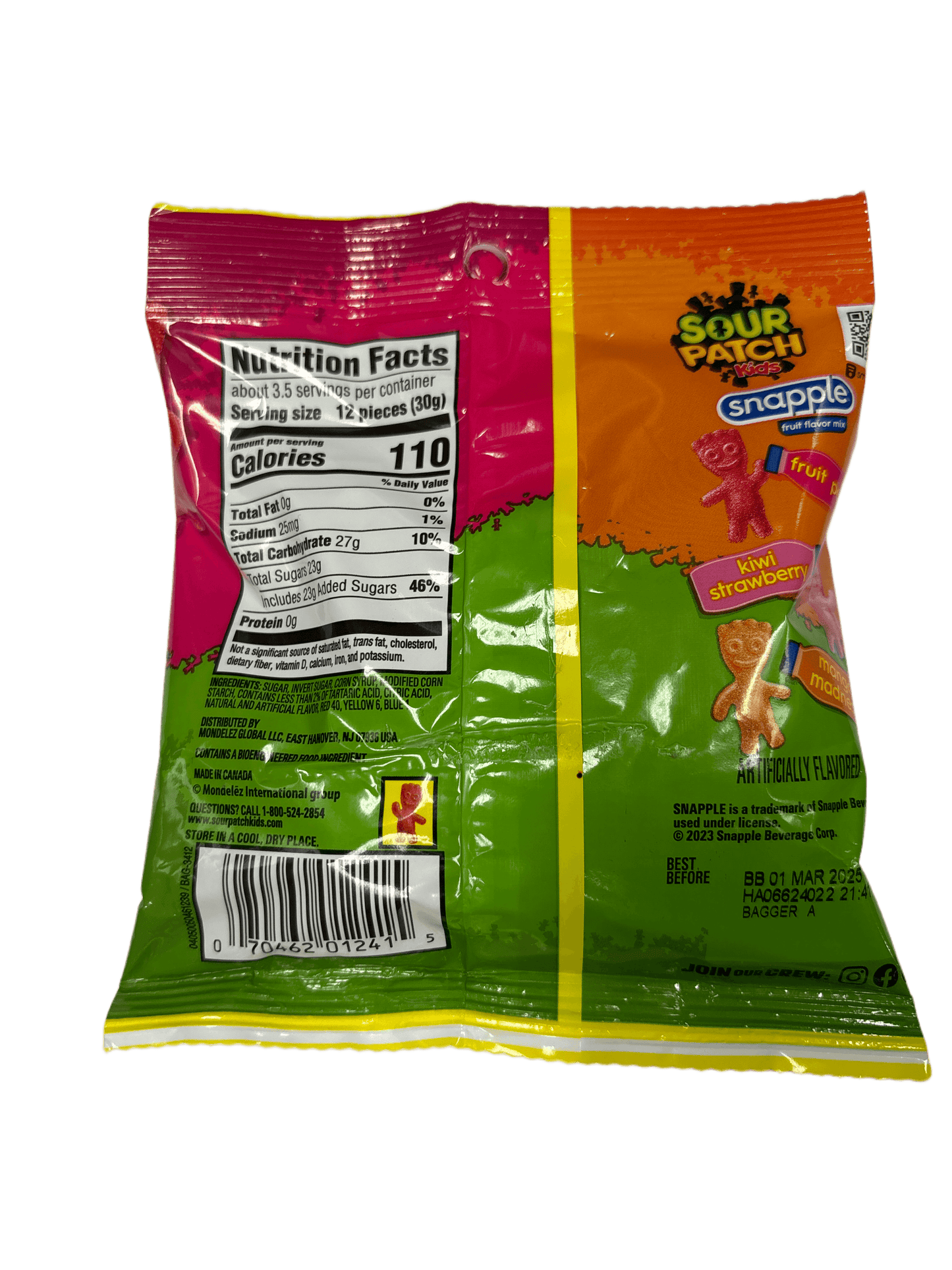 Sour Patch Kids Snapple Fruit Flavor Mix Peg Bag 3.61OZ - Extreme Snacks