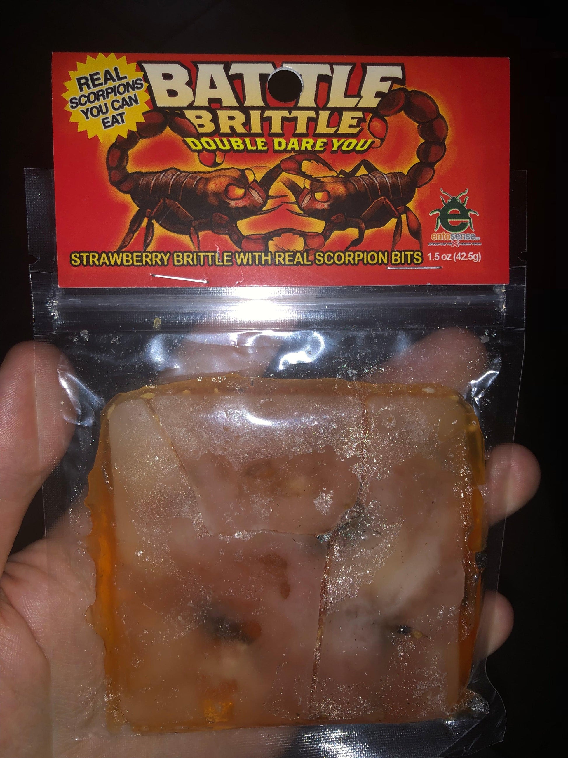 Strawberry Brittle With Real Scorpion Bits 1.5OZ - Extreme Snacks